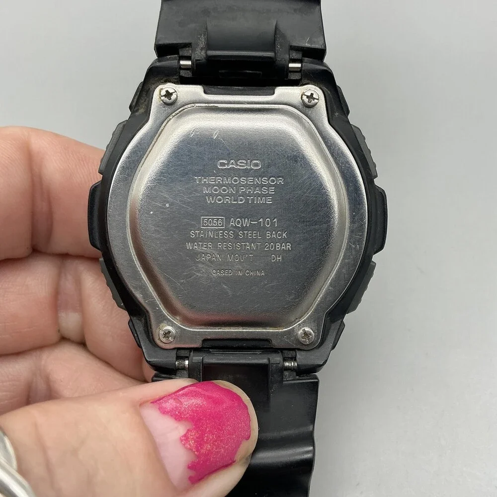 Casio 5056 AQW-101 Mens Watch 46mm Thermosensor Fishing World Time Illuminator